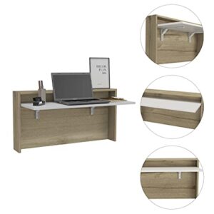 Tuhome London 20-inch Tall Wall-Mounted Floating Desk, Light Oak/White