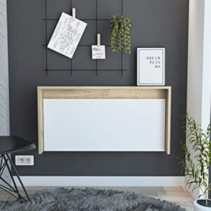 Tuhome London 20-inch Tall Wall-Mounted Floating Desk, Light Oak/White