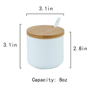 RockTrend Simple Pure Color Ceramic Spice Jar Seasoning Box Condiment Pot Sugar Bowl with Bamboo Lid and Spoon