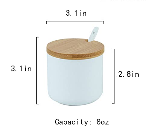 RockTrend Simple Pure Color Ceramic Spice Jar Seasoning Box Condiment Pot Sugar Bowl with Bamboo Lid and Spoon