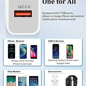 iPhone Fast Charger, [Apple MFi Certified] esbeecables 20W Dual Port PD3.0 USB-C + QC3.0 USB-A Rapid Wall Charger with 2X 6ft Lightning Cables, for iPhone 14/13/12/11 Pro, XS/XR/X/8/7P/SE/iPad/AirPods