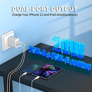 iPhone Fast Charger, [Apple MFi Certified] esbeecables 20W Dual Port PD3.0 USB-C + QC3.0 USB-A Rapid Wall Charger with 2X 6ft Lightning Cables, for iPhone 14/13/12/11 Pro, XS/XR/X/8/7P/SE/iPad/AirPods