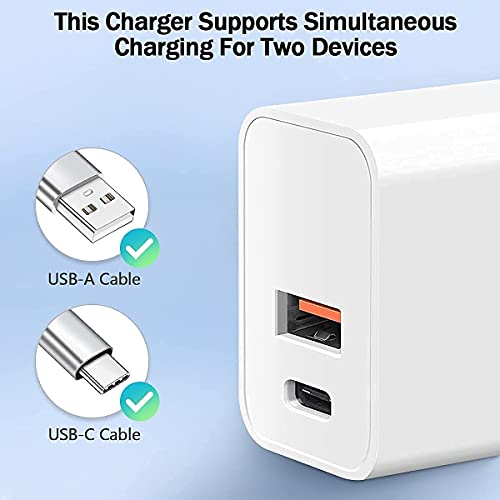 iPhone Fast Charger, [Apple MFi Certified] esbeecables 20W Dual Port PD3.0 USB-C + QC3.0 USB-A Rapid Wall Charger with 2X 6ft Lightning Cables, for iPhone 14/13/12/11 Pro, XS/XR/X/8/7P/SE/iPad/AirPods