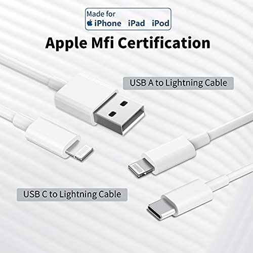 iPhone Fast Charger, [Apple MFi Certified] esbeecables 20W Dual Port PD3.0 USB-C + QC3.0 USB-A Rapid Wall Charger with 2X 6ft Lightning Cables, for iPhone 14/13/12/11 Pro, XS/XR/X/8/7P/SE/iPad/AirPods