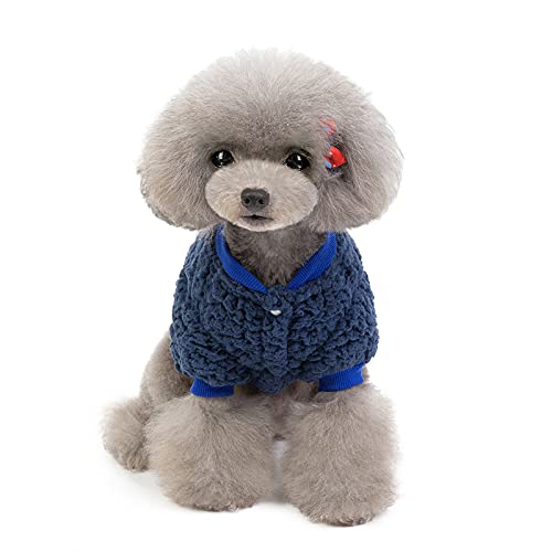 Small Dog Sweater Cat Puppy Winter Warm Coat Pet Cold Weather Cozy Fleece Clothes Cute Pullover Sweater for Small Dogs Girl Boy (Medium, Blue)