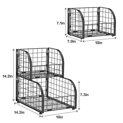 JKsmart Fruit and Vegetable Basket, Stackable Countertop Tiered Baskets for Potato Onion Storage,2-Tier Wall-mounted Kitchen Wire Storage Baskets for Fruit Veggies Produce Snack Canned Foods,Black