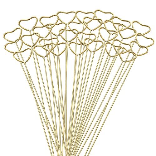 Hananona 30 Pcs Metal Floral Place Card Holder, 13.4 Inch Table Number Holders Heart Shape Flower Pick Clips for Floral Arrangement, Golden Card Holder Stick for Wedding and Party