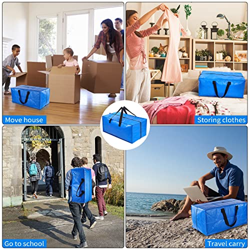 Uhogo Moving Bags 90L - 6 Blue Heavy Duty Extra Large Storage Bags for Clothes - Strong Handles Backpack Straps Zipper Moving Totes - Packing Moving College Traveling Christmas Storage Bags