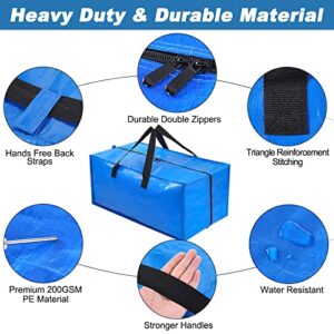 Uhogo Moving Bags 90L - 6 Blue Heavy Duty Extra Large Storage Bags for Clothes - Strong Handles Backpack Straps Zipper Moving Totes - Packing Moving College Traveling Christmas Storage Bags