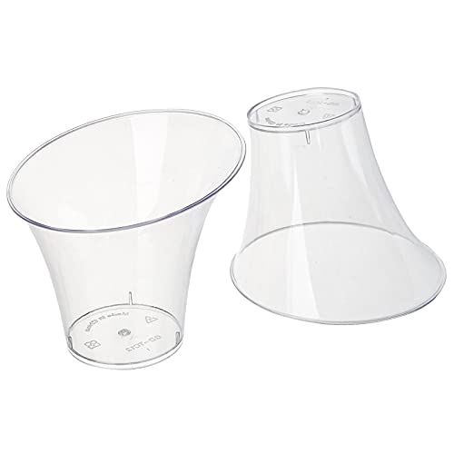 Cedilis 100 Pack 6oz Slanted Round Dessert Appetizer Tumbler Cups, Clear Plastic Dessert Cups with 100 Plastic Spoons, Slanted Cylinder Disposable Cups, Great for Event and Party