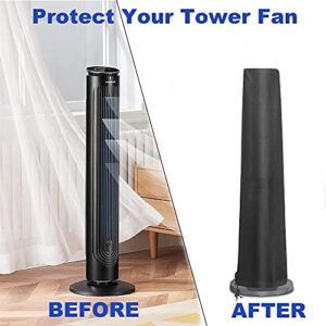 Tower Fan Cover, Waterproof Tower Fan Protective Cover Dustproof Oscillating Tower Fan Covers with Remote Outdoor or Indoor Stand up Fan for Home Bedroom Office Room Fan Cover 13 x 13 x 42 Inch, Black