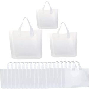 gogmooi 150 pcs plastic bags with handles bulk, clear bags soft frosted plastic bags for gifts, boutiques, events high-density size reusable bulk 12" x 50 pcs, 14" x 50 pcs, 16" x 50 pcs