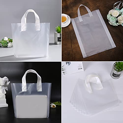 Gogmooi 150 Pcs Plastic Bags with Handles Bulk, Clear Bags Soft Frosted Plastic Bags for Gifts, Boutiques, Events High-Density Size Reusable Bulk 12" x 50 pcs, 14" x 50 pcs, 16" x 50 pcs