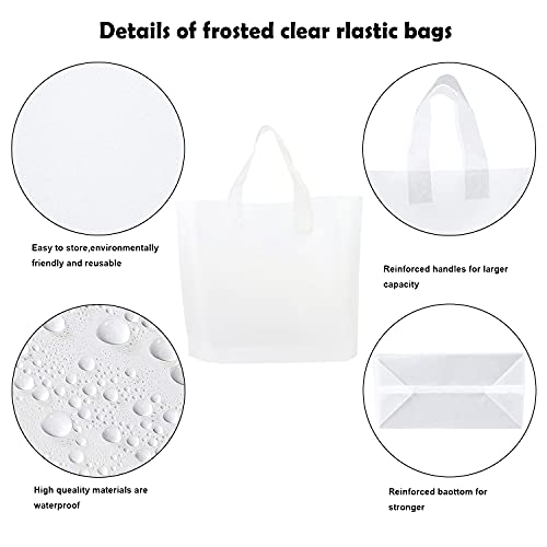 Gogmooi 150 Pcs Plastic Bags with Handles Bulk, Clear Bags Soft Frosted Plastic Bags for Gifts, Boutiques, Events High-Density Size Reusable Bulk 12" x 50 pcs, 14" x 50 pcs, 16" x 50 pcs