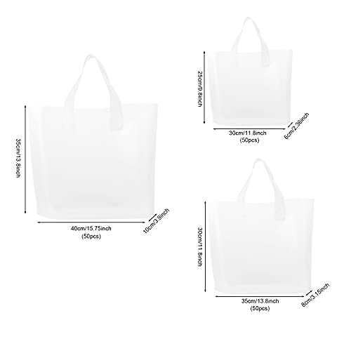 Gogmooi 150 Pcs Plastic Bags with Handles Bulk, Clear Bags Soft Frosted Plastic Bags for Gifts, Boutiques, Events High-Density Size Reusable Bulk 12" x 50 pcs, 14" x 50 pcs, 16" x 50 pcs