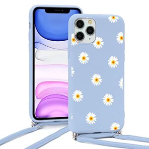 Yoedge Crossbody Case for Apple iPhone 11 6.1",Shockproof Soft TPU Silicone Adjustable Lanyard Cover with Neck Cord Strap and Aesthetic Design Compatible with iPhone 11, Daisy