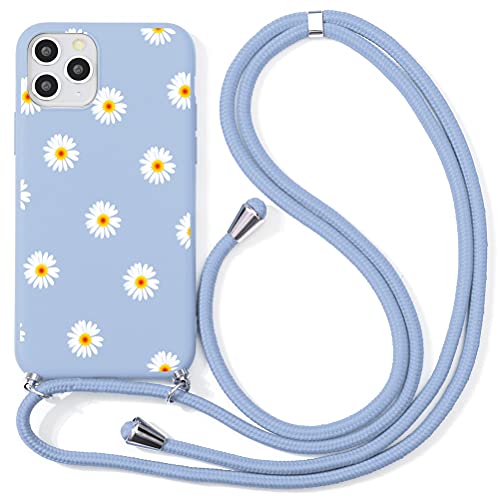 Yoedge Crossbody Case for Apple iPhone 11 6.1",Shockproof Soft TPU Silicone Adjustable Lanyard Cover with Neck Cord Strap and Aesthetic Design Compatible with iPhone 11, Daisy