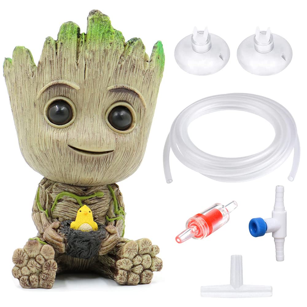 SLOCME Aquarium Groot Air Bubbler Stone Decorations - with Standard Tubing and Fish Tank Air Stone Set