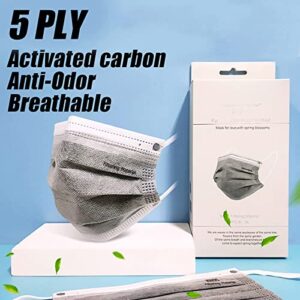 5-ply disposable face_mask breathable filter activated carbon masks with wide comfortable earloop for women men adults daily use, grey (20 pcs)