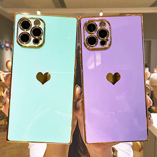 Tzomsze Compatible with iPhone 12 Pro Max Case Square, Cute Luxury Full Camera Lens Protection & Reinforced Corners Shockproof Electroplate Edge Bumper TPU Silicone Case [6.7 inches] -Candy Dark Green