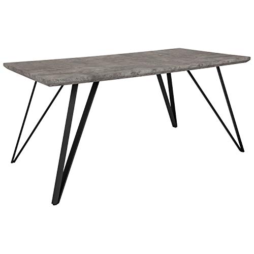 Merrick Lane Maya Rectangular Dining Table Faux Concrete Finish Kitchen Table with Retro Hairpin Legs