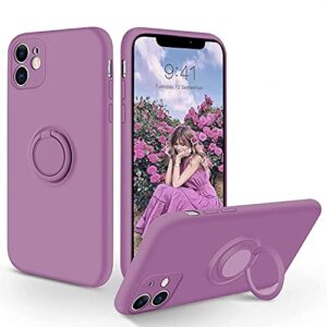souligo iphone 11 case, phone case iphone 11, slim silicone protective kickstand ring holder soft rubber hybrid hard bumper shockproof protection non-slip with car mount girls women cover, deep purple