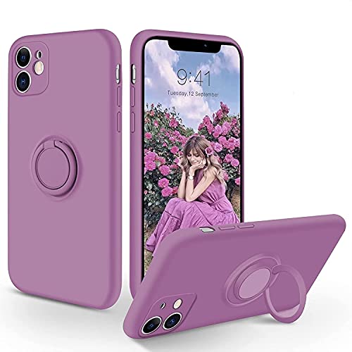 SouliGo iPhone 11 Case, Phone Case iPhone 11, Slim Silicone Protective Kickstand Ring Holder Soft Rubber Hybrid Hard Bumper Shockproof Protection Non-Slip with Car Mount Girls Women Cover, Deep Purple