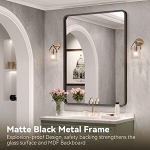 Brightify Black Bathroom Mirror for Wall, 24x36 Inch Rectangular Black Metal Framed Mirror, Modern Wall Mounted Vanity Mirror for Bathroom, Vertical or Horizontal