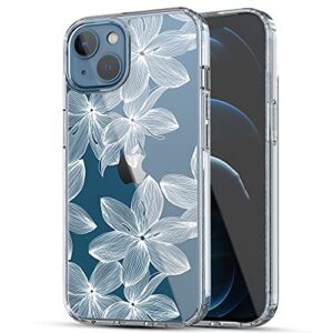 ranz iphone 13 case, anti-scratch shockproof series clear hard pc+ tpu bumper protective cover case for iphone 13 (6.1") - white flower