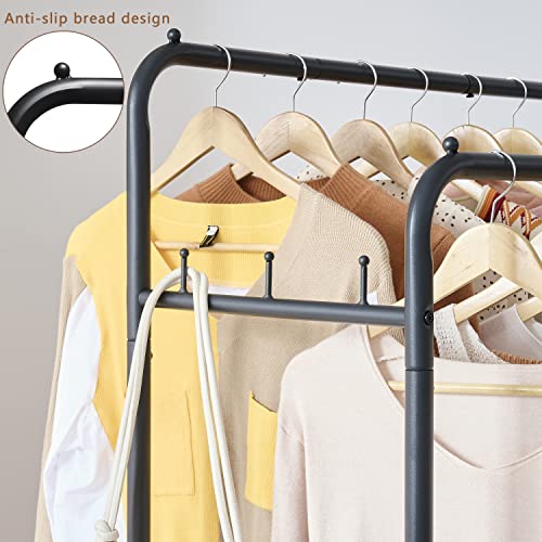 Tajsoon Clothes Rack, Industrial Pipe Clothing Rack with Shelves, Heavy Duty Double Rods Clothes Hanging Rack, Standard Rod Garment Rack on Wheels, Storage Display, Metal, Rustic Brown and Black