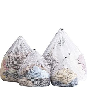 acttggj set of 4 heavy duty large ＆ small mesh laundry bags with drawstring mesh wash bags for laundry，durable delicates travel organizer bag for washing machine，baby washer bag，socks bag (coarse mesh)