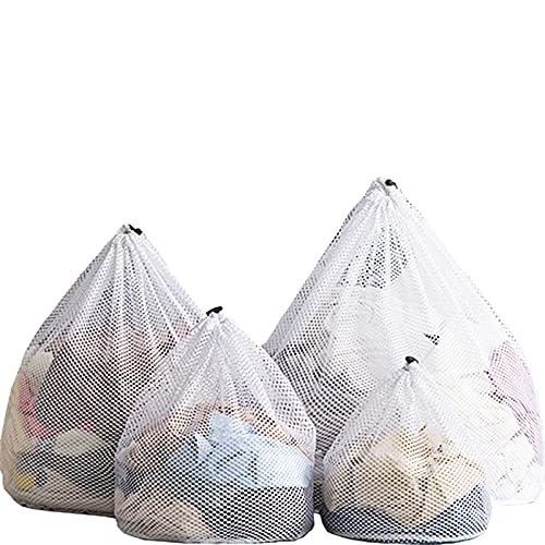 ACTTGGJ Set of 4 Heavy Duty Large ＆ Small Mesh Laundry Bags with Drawstring Mesh Wash Bags for Laundry，Durable Delicates Travel Organizer Bag for Washing Machine，Baby Washer Bag，Socks Bag (Coarse Mesh)