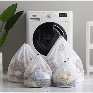 ACTTGGJ Set of 4 Heavy Duty Large ＆ Small Mesh Laundry Bags with Drawstring Mesh Wash Bags for Laundry，Durable Delicates Travel Organizer Bag for Washing Machine，Baby Washer Bag，Socks Bag (Coarse Mesh)