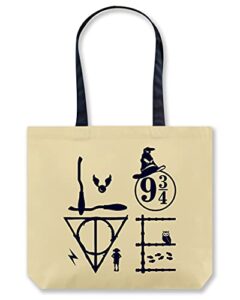 personalized.design tote bag harry potter love - reusable cotton canvas organic shoulder craft bag, ecbg-007, beige, large