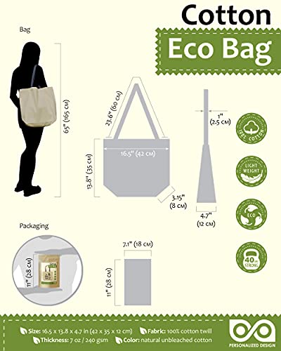 Personalized.Design Tote Bag Harry Potter Love - Reusable Cotton Canvas Organic Shoulder Craft Bag, ECBG-007, Beige, Large