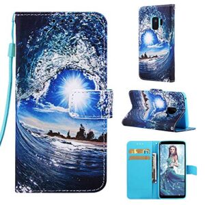 onv galaxy s9 case - painted pattern leather phone case for samsung galaxy s9 wallet case with card slots for samsung galaxy s9 flip cover [animal] - sun