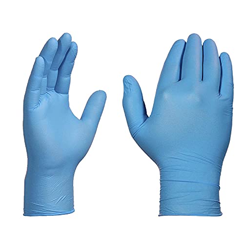 Huayuan Powder-Free Nitrile Disposable Exam Gloves, Industrial Medical Examination, Latex Free Rubber, Non-Sterile, Food Safe, Textured Fingertips, Ultra-Strong, Pack of 100, Blue - Size Large