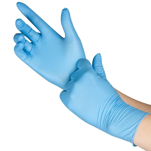 Huayuan Powder-Free Nitrile Disposable Exam Gloves, Industrial Medical Examination, Latex Free Rubber, Non-Sterile, Food Safe, Textured Fingertips, Ultra-Strong, Pack of 100, Blue - Size Large