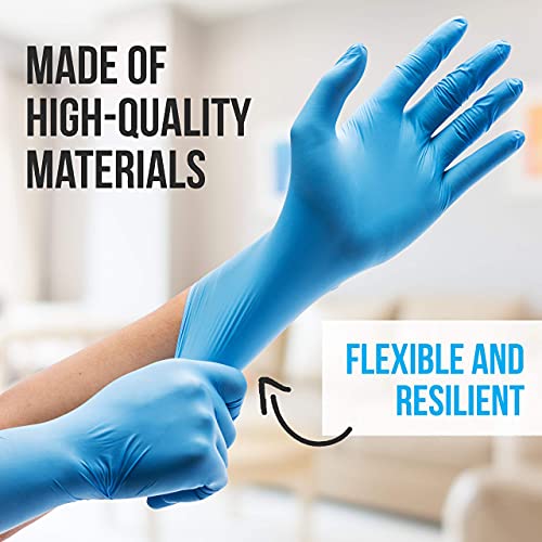 Huayuan Powder-Free Nitrile Disposable Exam Gloves, Industrial Medical Examination, Latex Free Rubber, Non-Sterile, Food Safe, Textured Fingertips, Ultra-Strong, Pack of 100, Blue - Size Large