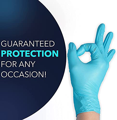 Huayuan Powder-Free Nitrile Disposable Exam Gloves, Industrial Medical Examination, Latex Free Rubber, Non-Sterile, Food Safe, Textured Fingertips, Ultra-Strong, Pack of 100, Blue - Size Large