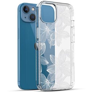 RANZ iPhone 13 Mini Case, Anti-Scratch Shockproof Series Clear Hard PC+ TPU Bumper Protective Cover Case for iPhone 13 Mini (5.4") - White Flower