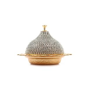 Alisveristime Coated Handmade Brass Sugar Chocolate Candy Bowl Serving Dish with Lid (Crystal Gold)