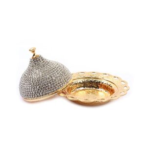 Alisveristime Coated Handmade Brass Sugar Chocolate Candy Bowl Serving Dish with Lid (Crystal Gold)
