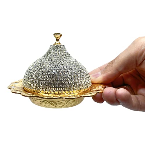 Alisveristime Coated Handmade Brass Sugar Chocolate Candy Bowl Serving Dish with Lid (Crystal Gold)