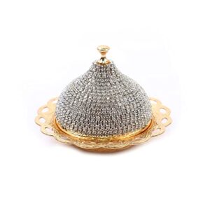 Alisveristime Coated Handmade Brass Sugar Chocolate Candy Bowl Serving Dish with Lid (Crystal Gold)