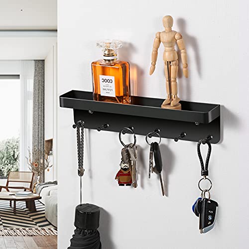Mail and Key Holder for Wall Decorative, Key Hooks for Wall with 4 Towel Robe Hooks, Key Rack Key Hooks for Wall, Key Hanger Mail Holder for entryway, Hallway, Foyer, Closet, Kitchen, Office-Black