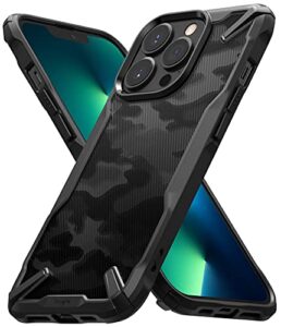 ringke fusion-x compatible with iphone 13 pro max case, camouflage design hard back heavy duty shockproof advanced protective tpu bumper phone cover - camo black