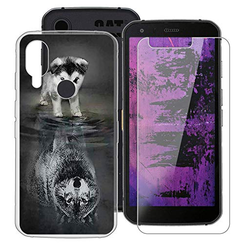 HHUAN Case for CAT S62 (5.70 Inch) with Tempered Glass Screen Protector, Clear Soft Silicone Protective Cover Bumper Shockproof Phone Case for CAT S62 - WMA27
