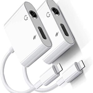 [Apple MFi Certified] 2 Pack Headphone Adapter for iPhone, iPhone Adapter for Headphone Jack and Charger 2 in 1 Lightning to 3.5mm AUX Audio + Charger Splitter for iPhone 14/13/12/11/XS/XR/X 8 7/iPad