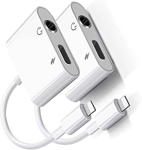 [Apple MFi Certified] 2 Pack Headphone Adapter for iPhone, iPhone Adapter for Headphone Jack and Charger 2 in 1 Lightning to 3.5mm AUX Audio + Charger Splitter for iPhone 14/13/12/11/XS/XR/X 8 7/iPad